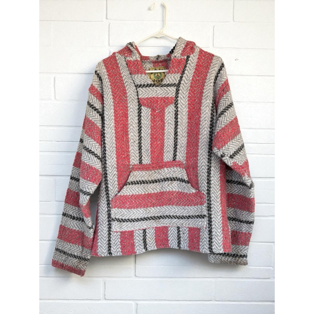 Vintage Baja Joe Men’s Medium Pullover Striped Boho Pullover Hoodie Surfer Beach